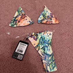 New Small Iridescent snake animal print bikini swimsuit bathing suit festival rave