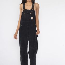 Black Carhartt Overalls Workwear Work Coveralls Baggy Pants Streetwear Coveralls 1990s Gold Hardware
