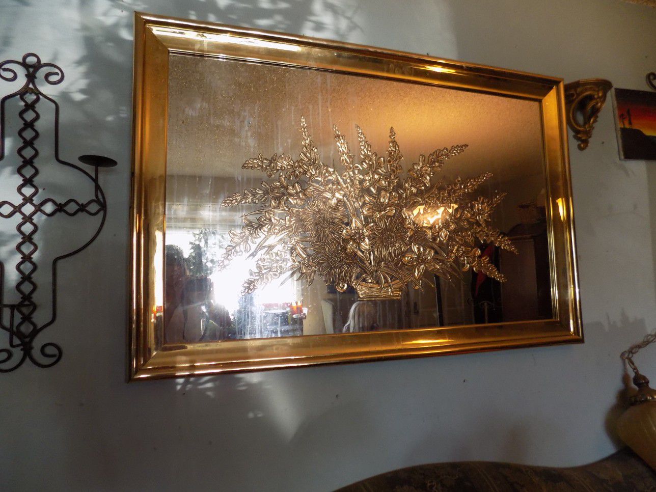 Extra Large Mirror Etched Glass Gold Frame