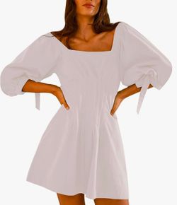 White flare cotton dresses  corset like dress- Small