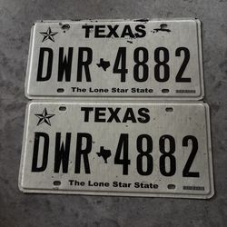 Texas TX Lone Star State License Plate DWR 4882 Set Of 2