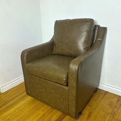 New Brown Faux Leather Accent Chair Swivel Living Room Recliner Rocker 
