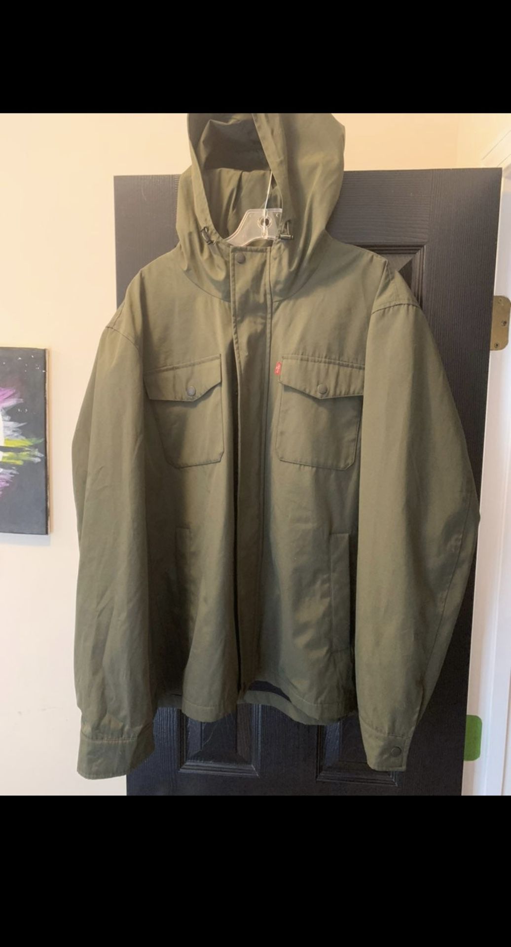 Levis Mens Hooded Rain Jacket Military Green size xxl