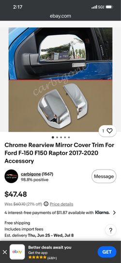 Chrome rearview mirror trim cover for 2017-2020 ford  f-150  Raptor