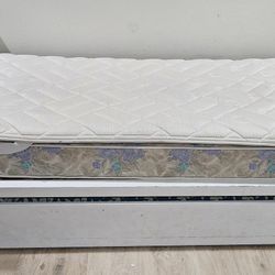 Wooden Twin Bed With Trundle And Mattresses