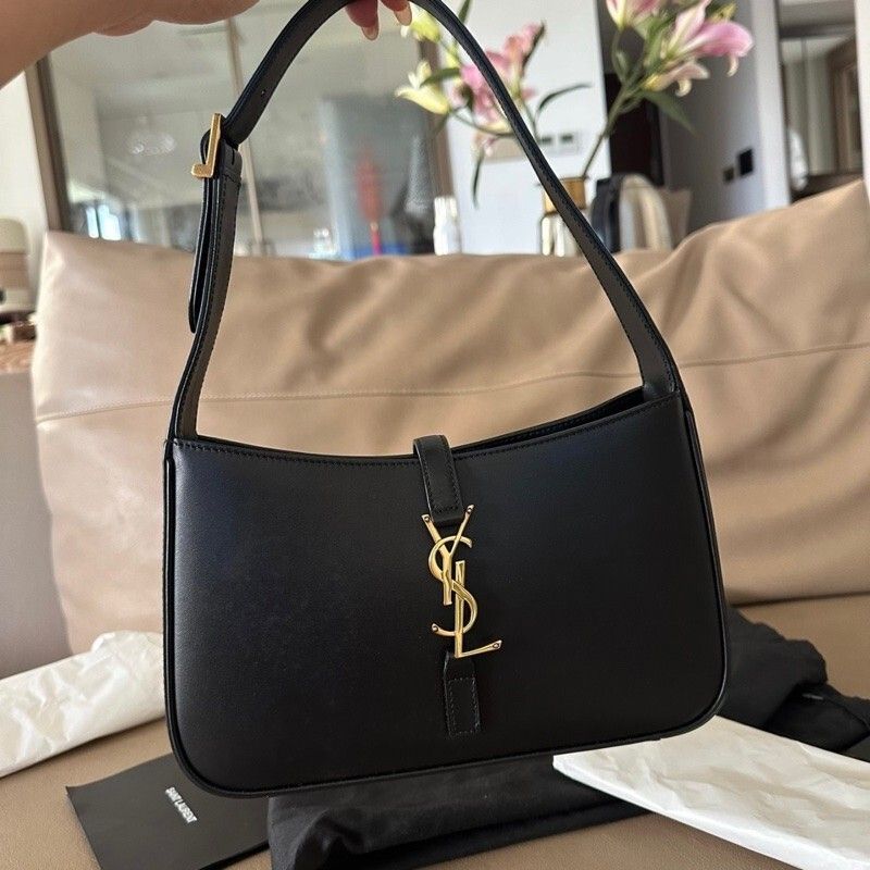Yves Saint Laurent Hobo Shoulder Bag Gold Black Leather