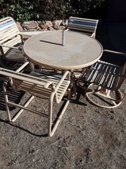 Patio Table And Four Chairs Two Small Tables Made Of Aluminum