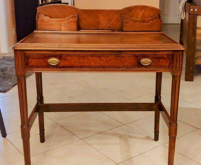 Antique Burlwood Desk, Restored In Immaculate Condition