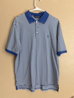 Polo Golf Men’s Stripe Blue Short Sleeve Preppy Classic Collared Shirt Sz Large