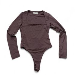 Quinsen Brown Long Sleeve Stretch Bodysuit Women's L
