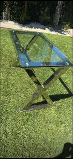 Pottery Barn Ava Polished Nickel + Glass Desk