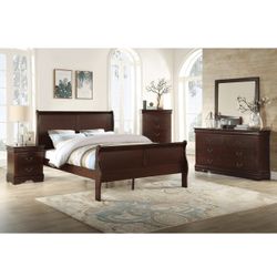 Brand King Sleigh Bedframe + Dresser + Mirror + Nightstand 4PCs Set