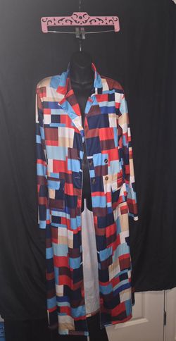 Bold Retro Colorblock Geometric Longline Duster