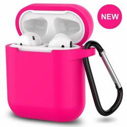AirPods Silicone Case 1& 2 + Keychain Protective Case Color Hot Pink