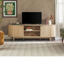 Walker Edison Modern Curved Reeded TV Stand for TVs up to 70 Inches, Credenza with Sliding Doors and Adjustable Shelves, TV Stand with Cord Management