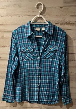 Riders by Lee Easy Care Green and Blue Plaid Button Down Shirt - Women’s Small