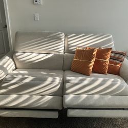 Rooms To Go Power Reclining Sofa + Loveseat Combo — Tan/Cream | USB Charging | Great Condition