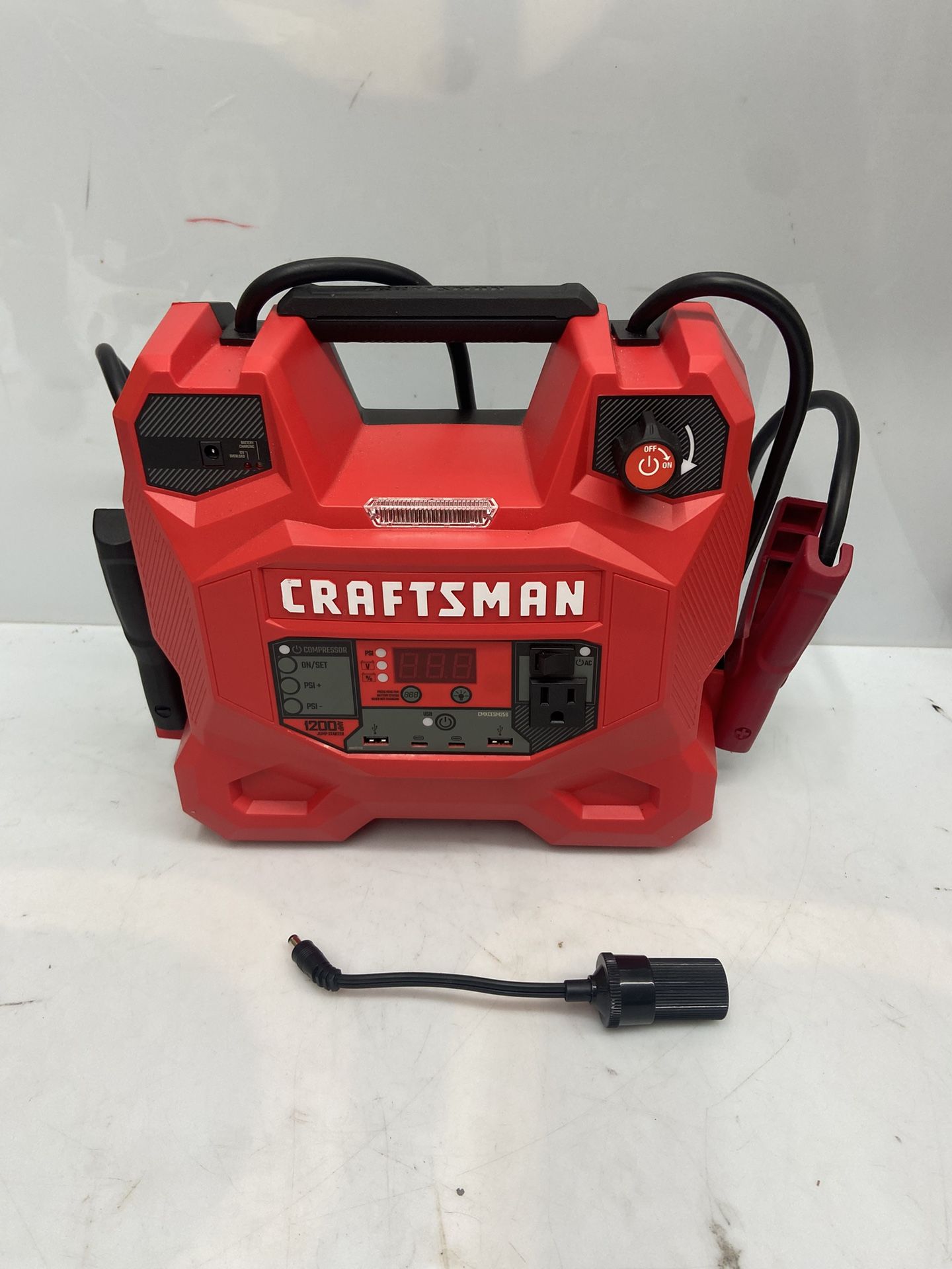 CRAFTSMAN Jump Starter and Portable Power Station, 100-PSI Air Compressor, CMXCESM256, 5-in-1, 1200 Amps, 12 Volt, 200 Continuous Watt Inverter, DC Ou