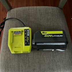 Ryobi 40v Battery 6ah and Fast Charger