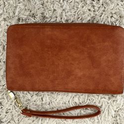 Brown Leather Zippered Wallet With Loop 