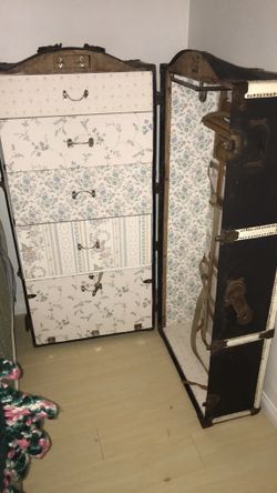 19th Century Vintage Wardrobe Steamer Trunk
