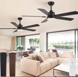 HINNIXY 2-Pack 52 in. Indoor Matte Black 3-Colors LED Ceiling Fan with Dual-Finish Blades and Light