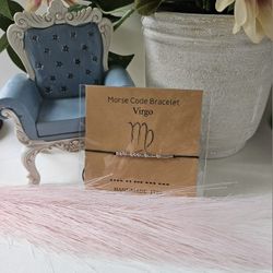 Virgo Morse Code Horoscope Zodiac Letter Card Friendship adjustable Bracelet anklet August 23 to September 22 silver black approximately adjusts from 