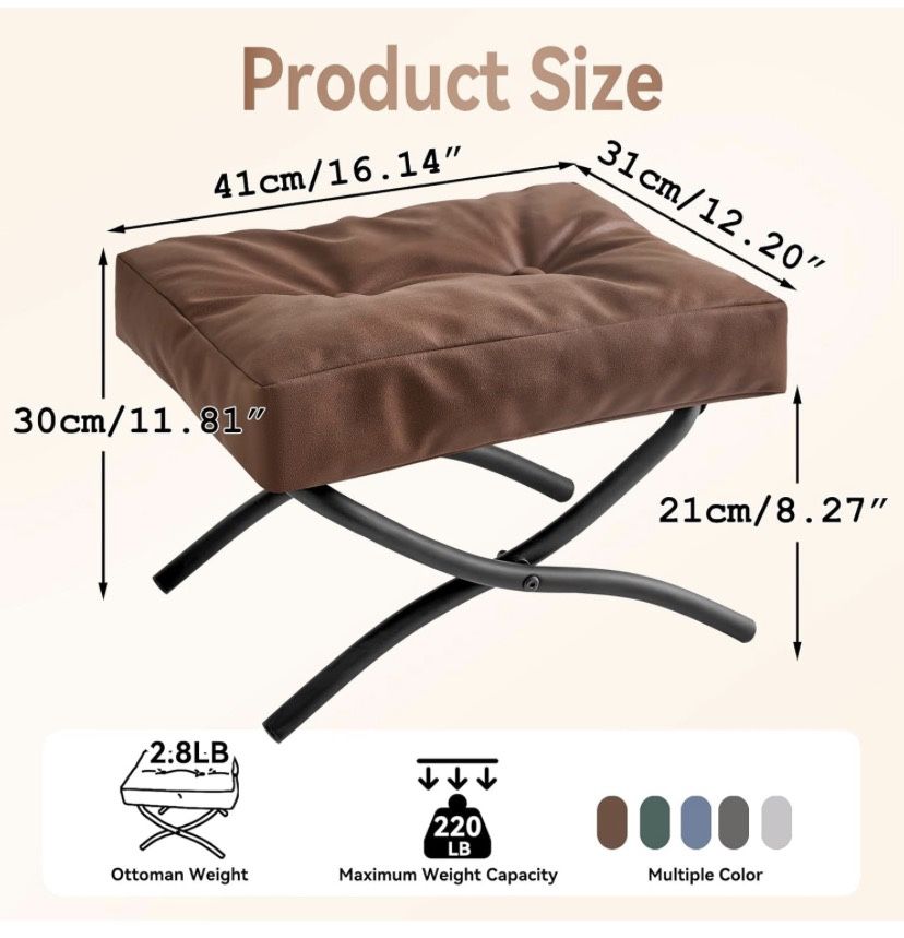 11.8” H Folding Footrest Stool, Rectangle Small Foot Stool Accent Ottoman for Lazy Chair, Modern Portable Ottoman Foot Rest for Living Room Bedroom, b