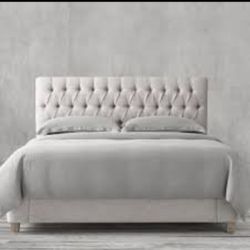 Restoration Hardware King Belgian Linen in Sand Tufted Bed with box spring