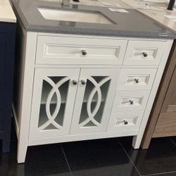 36” White Bathroom Vanity With Quartz Top Ready For Pickup