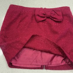 Y2K Women’s Romantic Twee Red Mini Skirt Bow Coquette Textured Zip Fairy Whimsy