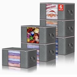 6 Packs Clothes Storage Bags Large Capacity Clothes Storage Quilt Bins Grey New