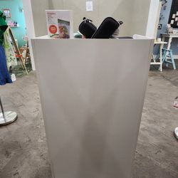 White Podium Stand On Wheels