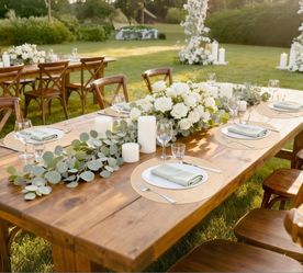 New Set of 50 Round 12in Burlap Placemats and 12pcs 12" x 71" Burlap table runners.