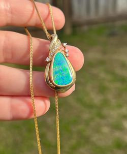 Solid 14k Vintage Huge Opal & VS Diamonds Pendant (chain already sold)