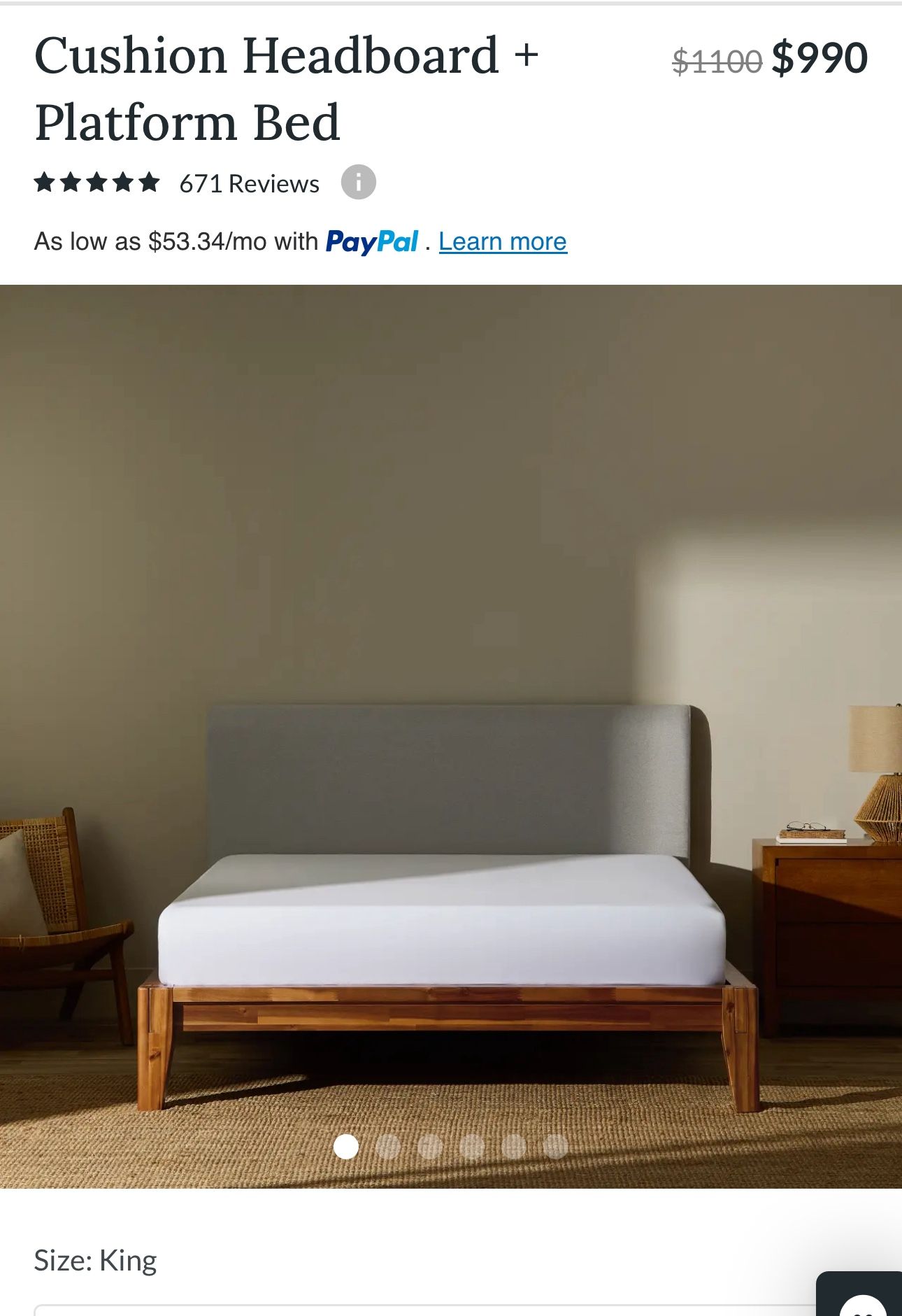 Silk & Snow Cushion Headboard + Platform Bed King 