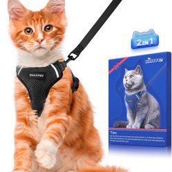 Cat Harness and Leash Set [ MAX Safety Third Generation ] Escape Proof Soft Adjustable Cat Leash Breathable Comfortable Vest Easy to Wear Kitten Harne