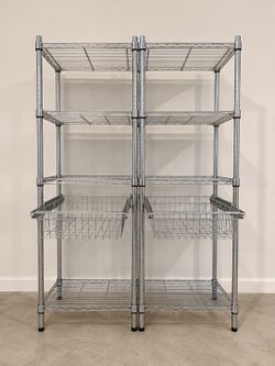 2 x Chrome Wire Shelving with pull out basket