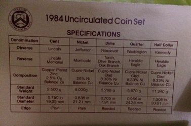 Rare 1984 and 1985 uncirculated coin set in original package protectors.