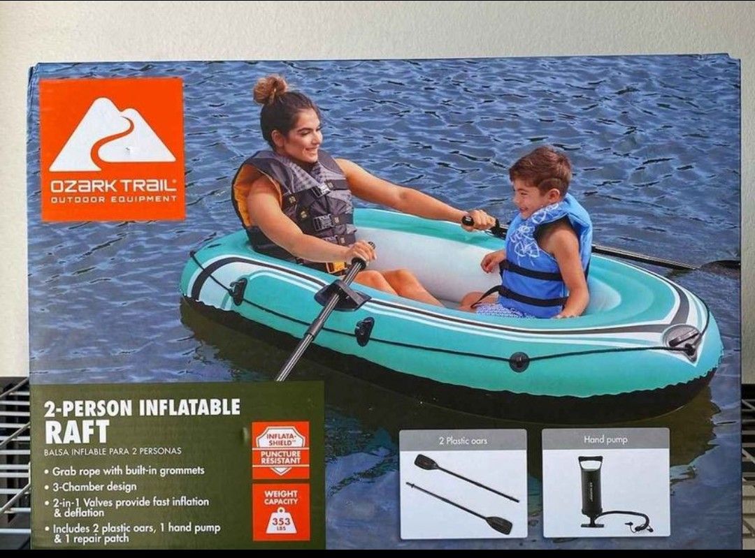 NEW IN BOX 2 Person Inflatable Fishing Boat Float Tube Raft with Oars