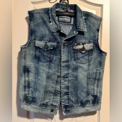 Ring of Fire Downtown Los Angeles Blue Stud Biker Jean Vest
