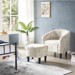 Contemporary Fabric Club Chair and Ottoman Set Accent Arm Chair with Ottoman Upholstered Barrel Chair and Ottoman Set for Bedroom Living Room Guestroo