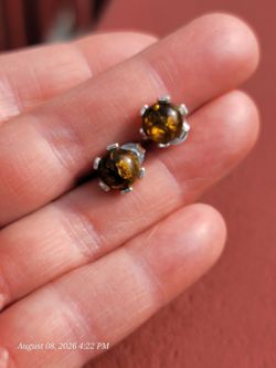 Pending Pickup - Sterling Silver and Baltic Amber Round Earrings