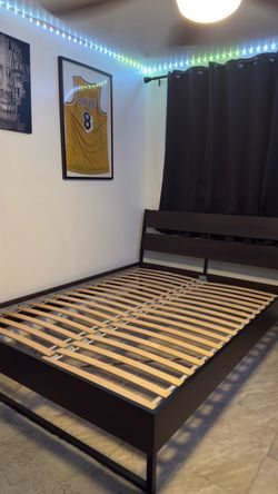 Dark Brown Wood Bed Frame with Slats