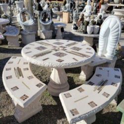 Concrete Mosaic Picnic Table with 3 Benches/ Outdoor Patio Furniture