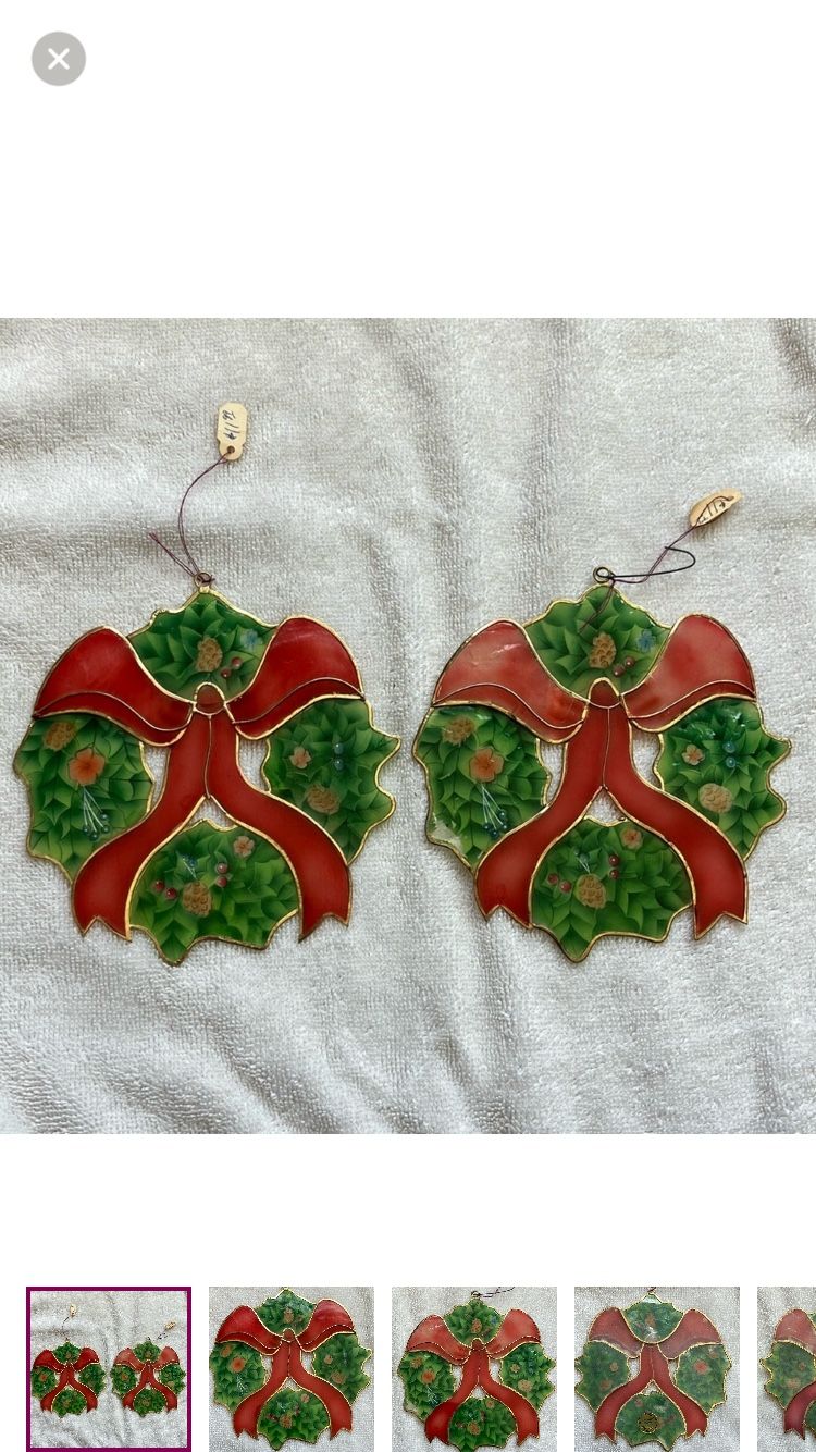 Vintage ornaments 1992 Enesco Green & Red Wreath seashell shell collectible