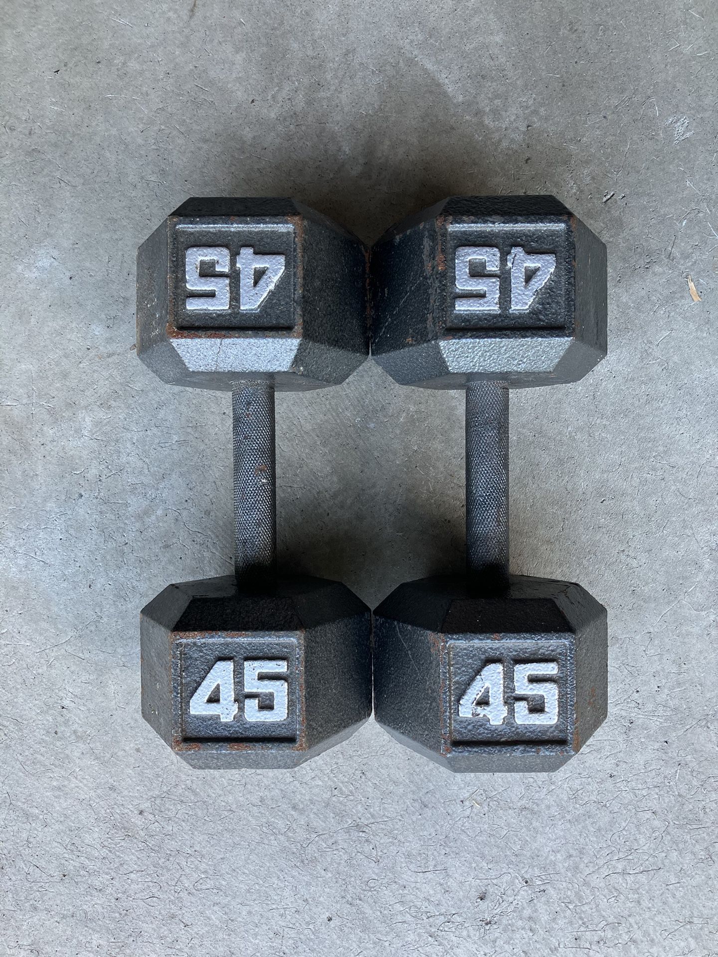 45 lb dumbbells dumbbell set 90 lbs tot Cast Iron Hex 45lb 45lbs weights weight pair pounds pound