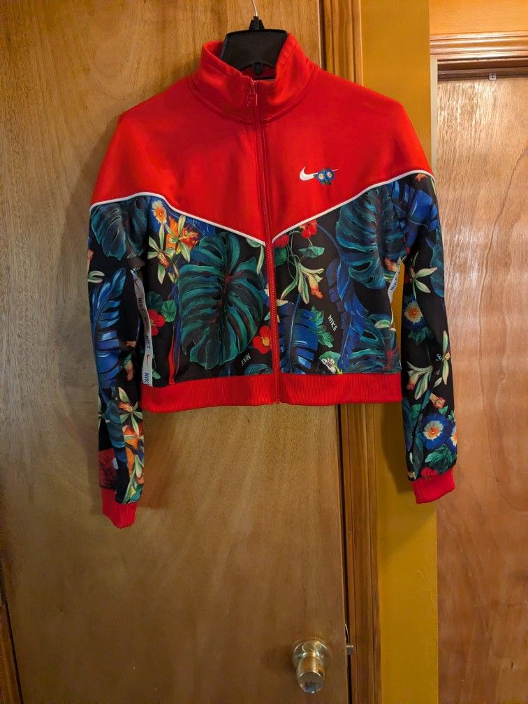 Nike Women’s Floral Track Jacket – Red & Tropical Print Zip-Up