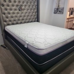 NEW QUEEN PILLOW TOP MATTRESS and BOX SPRING. Bed frame not included 👍