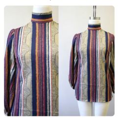 Awesome Vintage Mod 1970’s Striped Shirt Blouse Tunic 